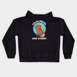 Feeling magical and stabby Cartoon Capybara Unicorn Kids Hoodie